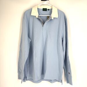 J Crew Rugby Shirt Cotton Blue Preppy Elbow Pad Collared Professor Men Size L